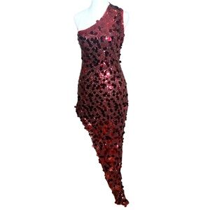 THE NOLI SHOP One Shoulder Sequin Gown - Red - Size Small